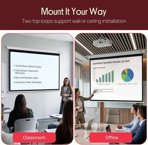 Pyle 72 Inch Pull Down Projector Screen | Manual Retractable Projector Screen, with Roll-Down Matte White Surface, Auto-Locking Height Adjustment, Wall or Ceiling Mount | Home Theater Accessories in Saudi Arabia