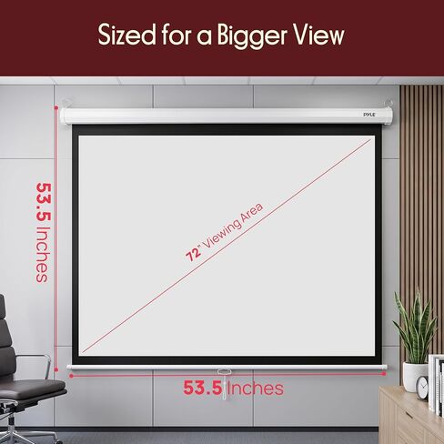 Pyle 72 Inch Pull Down Projector Screen | Manual Retractable Projector Screen, with Roll-Down Matte White Surface, Auto-Locking Height Adjustment, Wall or Ceiling Mount | Home Theater Accessories in Saudi Arabia