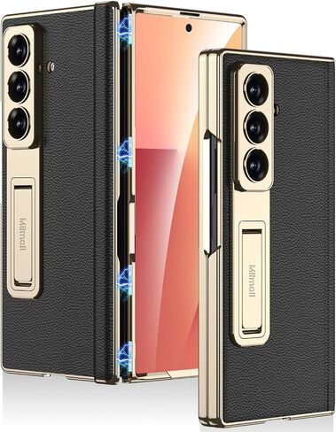 Miimall Ultra Slim for Samsung Galaxy Z Fold 7 Case with Magnetic Hinge Protection, Tempered Glass Screen Protector & Kick Stand, PU Leather Protective Phone Full Cover for Z7 Fold7 5G Carbon Fiber in Saudi Arabia