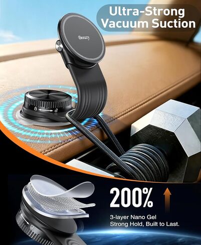Beeasy for MagSafe Car Mount, 360 Adjustable Bendable Memory Alloy Arm, Magnetic Phone Holder with Vacuum Suction Cup, Dashboard Phone Mount for Tesla, iPhone, Samsung & All Smartphones in Saudi Arabia