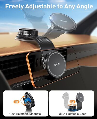Beeasy for MagSafe Car Mount, 360 Adjustable Bendable Memory Alloy Arm, Magnetic Phone Holder with Vacuum Suction Cup, Dashboard Phone Mount for Tesla, iPhone, Samsung & All Smartphones in Saudi Arabia