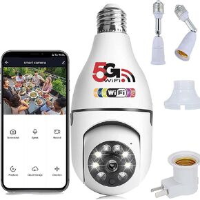 Light Bulb Camera, 5g 2.4ghz Wireless WiFi Light Bulb Camera Security Camera, 360 Degree Panoramic Wireless Connector HD1080P Night Vision Light Socket Camera for Home, Baby, 1-Pack in Saudi Arabia