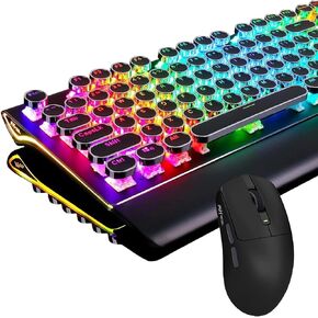 RK ROYAL KLUDGE S108 Typewriter Keyboard and M30 Wireless Gaming Mouse, Wired PC Game Keyboard Retro Round Keycaps Brown Switches, 2.4G/Bluetooth/USB-C Rechargeable Wireless Mouse in Kuwait