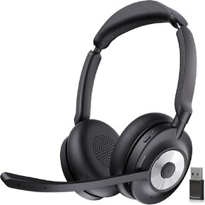 Bluetooth Headset with Microphone for PC & Laptop, Wireless Office Headset with USB Dongle, ENC Noise Cancelling Mic, 30H Talk Time, On-Ear Computer Headset for Zoom Teams Call Center in Saudi Arabia