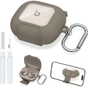 Secure Lock Case for Beats Powerbeats Fit Case with Phone Stand, PC+TPU Shockpoof Protection Cover Compatible with Beats Powerbeats Fit Earbuds Accessories with Cleaner Kit & Keychain, Grey in Saudi Arabia