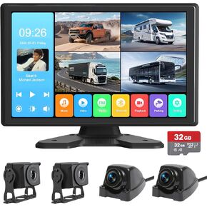 4 Channel Backup Camera System,Touchable 10.1 inch Monitor with DVR Loop Recording, IP69 Waterproof, Nightvision 1080P Camera for RV/Truck/Trailer Pickup, Wired (Cigarette Charger &32G) in Kuwait