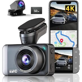 JOMISE Dash Cam Front and Rear 4K+1080P, 3" LCD, Starvis Sensor, Built-in GPS, WDR, Night Vision, Dash Camera for Cars with WiFi, Parking Mode, 32GB Card, Reliable Dashcam for Safety Recording in Saudi Arabia