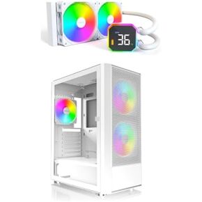 Montech X2 Plus ATX Mid-Tower Computer Case Tempered Glass Side Panel Desktop Chassis Bundle with MONTECH HyperFlow Digital 240mm Radiator CPU AIO Cooler White in Saudi Arabia