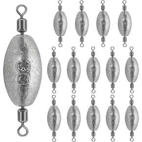 15Pcs Fishing Weights Sinkers Inline Trolling Sinkers with Inner Swivels in Saudi Arabia