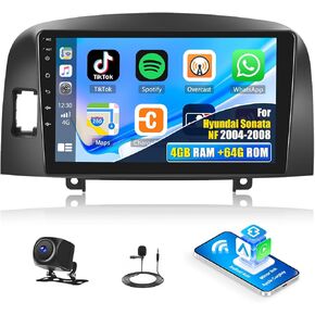 SIXTOP 4+64G Android Car Stereo Radio for Hyundai Sonata NF 2004-2008 Wireless Carplay Android Auto 9 inch IPS Touch Screen Bluetooth 5.0 GPS Navigation FM/RDS 32EQ WiFi Mirror Link AHD Rear Camera in Saudi Arabia