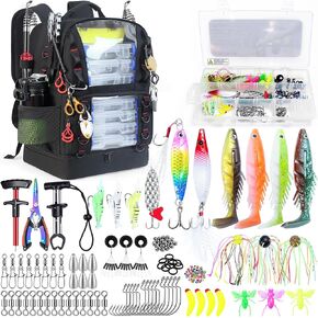 Fishing Backpack with Tackle Boxes,45L Large Tackle Bag with Cooler & Fishing Gear Kit,Waterproof Tackle Backpack for Gift with Fishing Lures, Fishing Pliers,Black in Saudi Arabia