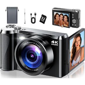 كاميرا رقمية بدقة 4K للتصوير الفوتوغرافي، وكاميرا تسجيل فيديو بتركيز تلقائي بدقة 56 ميجابكسل مع شاشة قلاب مقاس 3 بوصات بزاوية 180 درجة، وتكبير/تصغير 16X، وكاميرا مدمجة للتصوير والتصوير للمبتدئين والمراهقين in Kuwait