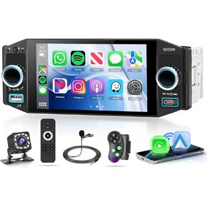 Single Din Car Stereo 5 Inch IPS Touchscreen Wired Wireless Carplay Android Auto Mirror Link FM AM RDS Bluetooth Hands Free Audio Player Steering Wheel Control Backup Camera in Saudi Arabia