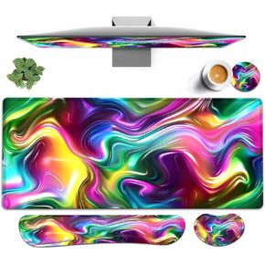 Large Mouse pad and Keyboard Support Set, Ergonomic Memory Foam Keyboard Wrist Rest, Extended Gaming Mouse Pad with Stitched Edges, Cute Highland Cow XXL Desk Mat (31.5 X 11.8 in) in Saudi Arabia