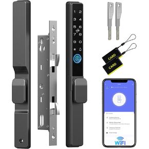Anweller 2085 Mortise Sliding Glass Door Lock, Smart Fingerprint RFID Code Keypad Remote App Electronic Digital Biometric Safety Patio Door Double Hook Mortise Lock Set with Handle in Saudi Arabia