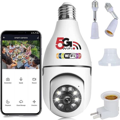 Light Bulb Camera, 5g 2.4ghz Wireless WiFi Light Bulb Camera Security Camera, 360 Degree Panoramic Wireless Connector HD1080P Night Vision Light Socket Camera for Home, Baby, 1-Pack in Saudi Arabia