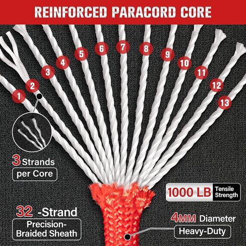 Paracord Rope 1000 lb - 13-Strand Nylon Cord 100ft Parachute Cord - 4MM 5/32" Utility String for Camping Survival Outdoor Gear DIY Bracelet Clothesline Red in Saudi Arabia