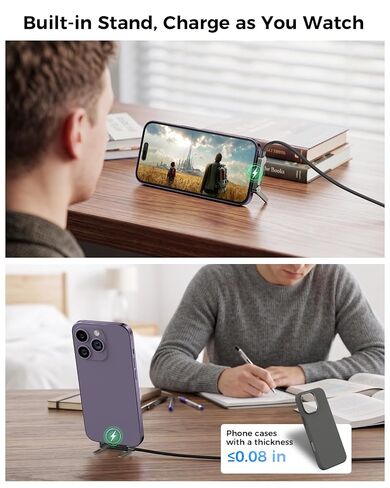 USB C to Lightning Cable with Stand, MFi Certified 2-in-1 Invisible Holder Charger Cable, 30W Lightning Flat Cable 90 Degree for iPhone 14-5/iPad, Sideways Phone Charger Cord for Gaming, Office, Home in Kuwait
