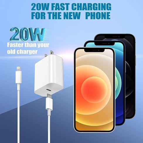 USB C Charger 2 Pack 20W Type C Wall Charger Block with 6FT Long USB C to Lightning Cable Compatible with iPhone 14 Pro/13 Pro/12 Pro Max/11/XS Max/XS/XR/X/8 in Kuwait