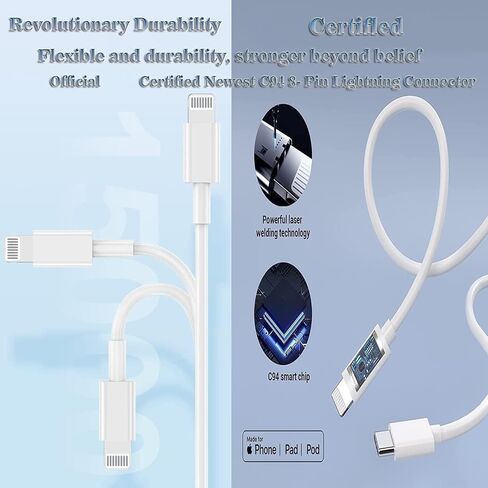 USB C Charger 2 Pack 20W Type C Wall Charger Block with 6FT Long USB C to Lightning Cable Compatible with iPhone 14 Pro/13 Pro/12 Pro Max/11/XS Max/XS/XR/X/8 in Kuwait