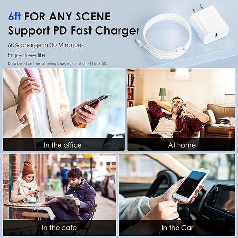 USB C Charger 2 Pack 20W Type C Wall Charger Block with 6FT Long USB C to Lightning Cable Compatible with iPhone 14 Pro/13 Pro/12 Pro Max/11/XS Max/XS/XR/X/8 in Kuwait