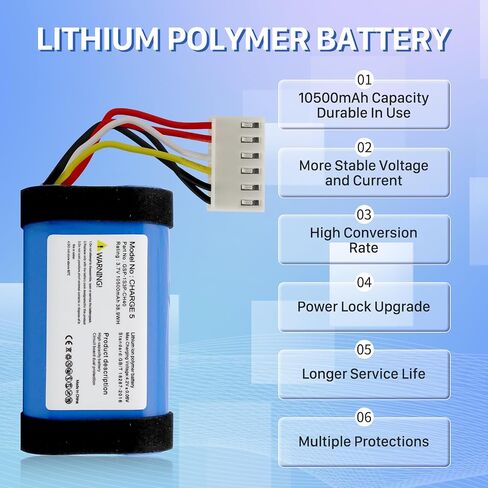 Battery for JBL Charge 5, New Upgraded 10500mAh Ultra High Capacity Li-Polymer Replacement Battery Compatible with Charge 5, Fit Part No. GSP-1S3P-CH4A / 1AA011NA, 3.7V in Kuwait