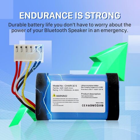 Battery for JBL Charge 5, New Upgraded 10500mAh Ultra High Capacity Li-Polymer Replacement Battery Compatible with Charge 5, Fit Part No. GSP-1S3P-CH4A / 1AA011NA, 3.7V in Kuwait