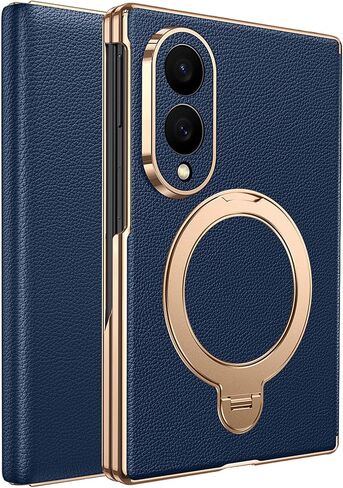 for Z Fold 8 (Wide) Leather Case with Rotation Ring Stand Black in Saudi Arabia