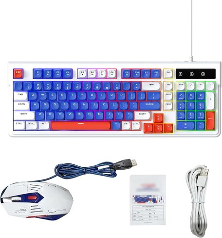 Zopsc RGB Backlit Gaming Keyboard and Mouse Combo, 98 Keys Compact Wired USB Keyboard, Quiet Keys for Laptop PC Computer, Work for 98SEME/2000/XPVista/7/10, Ideal for Home Office (Blue White) in Saudi Arabia