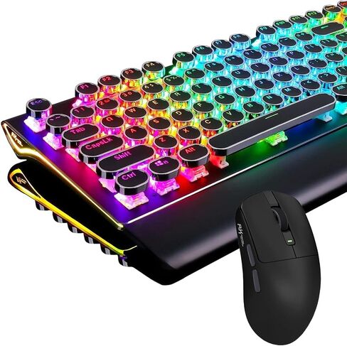 RK ROYAL KLUDGE S108 Typewriter Keyboard and M30 Wireless Gaming Mouse, Wired PC Game Keyboard Retro Round Keycaps Brown Switches, 2.4G/Bluetooth/USB-C Rechargeable Wireless Mouse in Kuwait