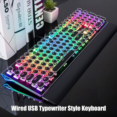 RK ROYAL KLUDGE S108 Typewriter Keyboard and M30 Wireless Gaming Mouse, Wired PC Game Keyboard Retro Round Keycaps Brown Switches, 2.4G/Bluetooth/USB-C Rechargeable Wireless Mouse in Kuwait