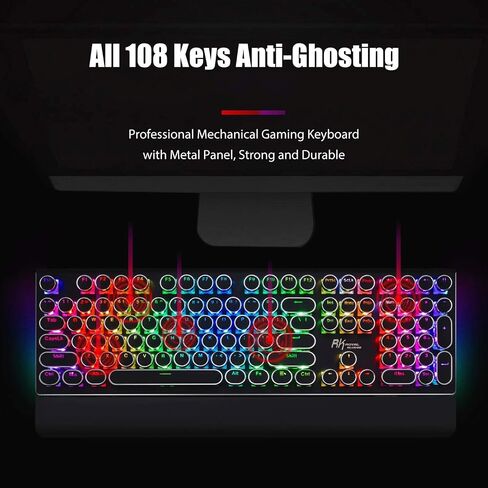 RK ROYAL KLUDGE S108 Typewriter Keyboard and M30 Wireless Gaming Mouse, Wired PC Game Keyboard Retro Round Keycaps Brown Switches, 2.4G/Bluetooth/USB-C Rechargeable Wireless Mouse in Kuwait