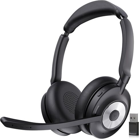 Bluetooth Headset with Microphone for PC & Laptop, Wireless Office Headset with USB Dongle, ENC Noise Cancelling Mic, 30H Talk Time, On-Ear Computer Headset for Zoom Teams Call Center in Saudi Arabia