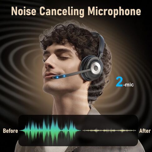 Bluetooth Headset with Microphone for PC & Laptop, Wireless Office Headset with USB Dongle, ENC Noise Cancelling Mic, 30H Talk Time, On-Ear Computer Headset for Zoom Teams Call Center in Saudi Arabia