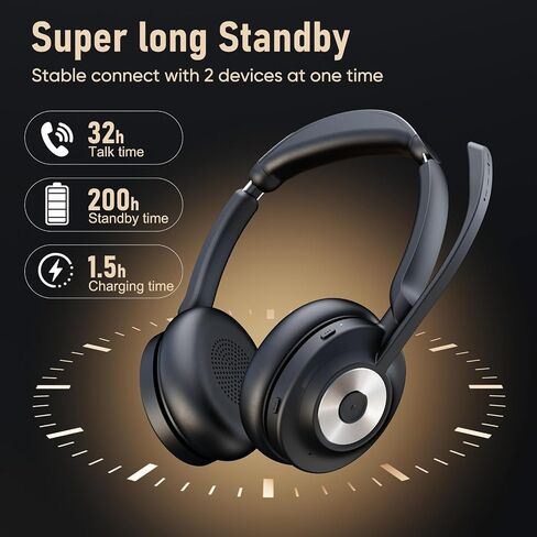Bluetooth Headset with Microphone for PC & Laptop, Wireless Office Headset with USB Dongle, ENC Noise Cancelling Mic, 30H Talk Time, On-Ear Computer Headset for Zoom Teams Call Center in Saudi Arabia