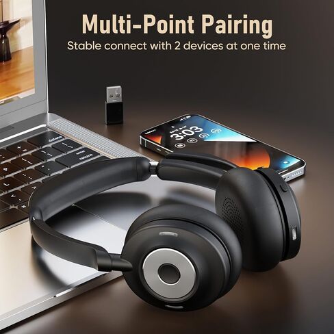 Bluetooth Headset with Microphone for PC & Laptop, Wireless Office Headset with USB Dongle, ENC Noise Cancelling Mic, 30H Talk Time, On-Ear Computer Headset for Zoom Teams Call Center in Saudi Arabia