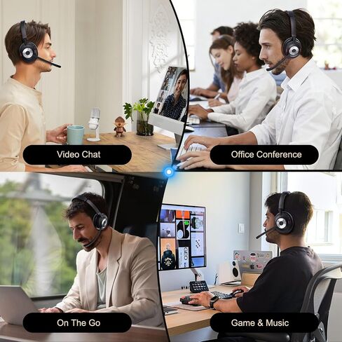 Bluetooth Headset with Microphone for PC & Laptop, Wireless Office Headset with USB Dongle, ENC Noise Cancelling Mic, 30H Talk Time, On-Ear Computer Headset for Zoom Teams Call Center in Saudi Arabia