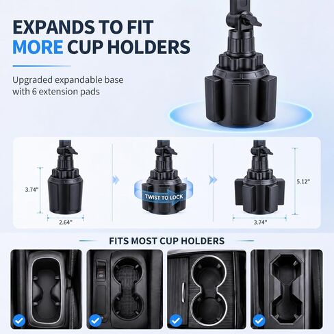 Cup Holder Phone Holder for Car, Adjustable Long Arm Mount for 4-7" Phones in Saudi Arabia