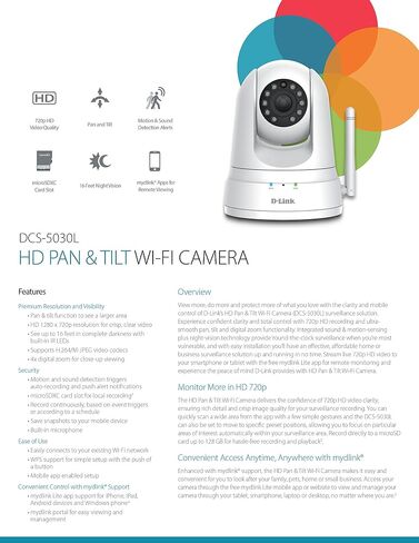 D-Link Full HD Pan & Tilt WiFi Security Camera – 720p HD Resolution – Night Vision – Remote Access (DCS-5030L) in Saudi Arabia
