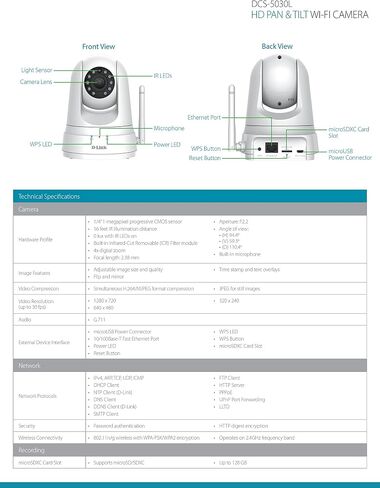 D-Link Full HD Pan & Tilt WiFi Security Camera – 720p HD Resolution – Night Vision – Remote Access (DCS-5030L) in Saudi Arabia