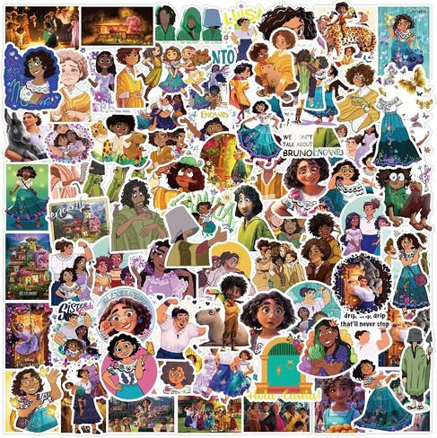 100Pcs Encanto Stickers for Scrapbook,Vinyl Waterproof Madrigal Decal for Water Bottle Laptop Toy Sticker for DIY Decorate Bumper Phone Hard Hat Kids Teens Gifts (AJ) in Saudi Arabia