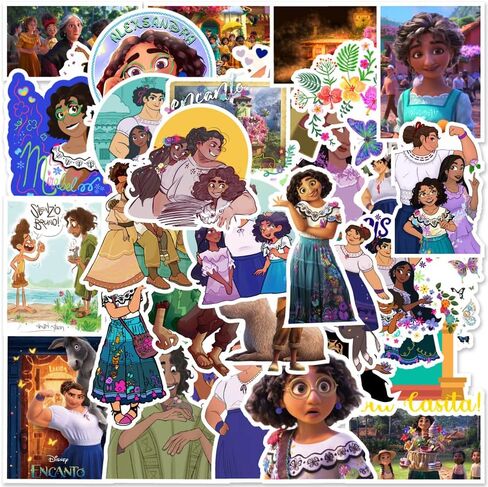100Pcs Encanto Stickers for Scrapbook,Vinyl Waterproof Madrigal Decal for Water Bottle Laptop Toy Sticker for DIY Decorate Bumper Phone Hard Hat Kids Teens Gifts (AJ) in Saudi Arabia