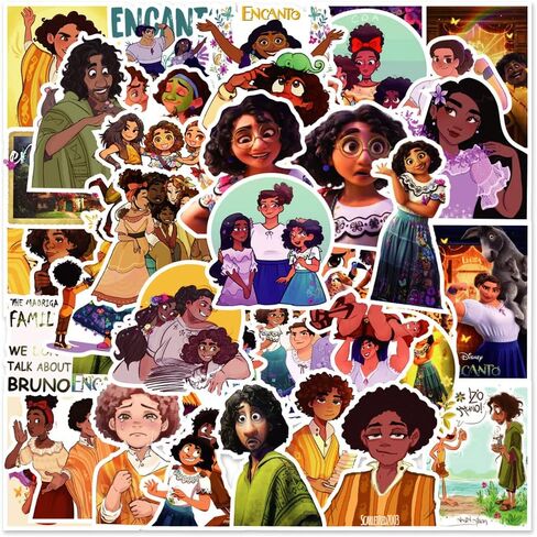 100Pcs Encanto Stickers for Scrapbook,Vinyl Waterproof Madrigal Decal for Water Bottle Laptop Toy Sticker for DIY Decorate Bumper Phone Hard Hat Kids Teens Gifts (AJ) in Saudi Arabia
