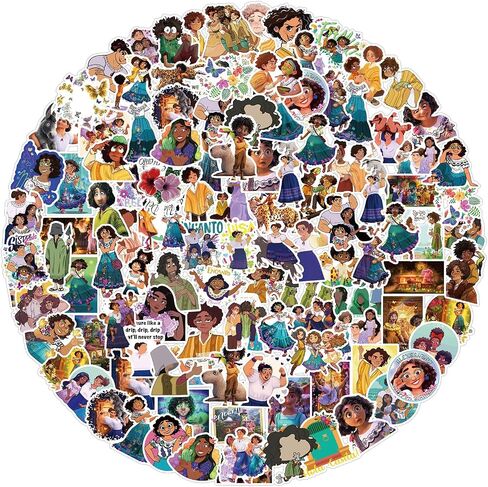 100Pcs Encanto Stickers for Scrapbook,Vinyl Waterproof Madrigal Decal for Water Bottle Laptop Toy Sticker for DIY Decorate Bumper Phone Hard Hat Kids Teens Gifts (AJ) in Saudi Arabia