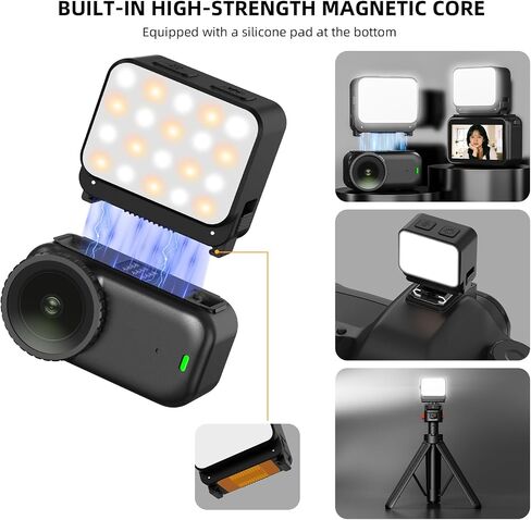 Magnetic Mini LED Fill Light, Photography Fill Video Lighting with Quick-Release Cold Shoe Adapter for Magnetic Quick Release Neck Mount, 360° Rotatable Ball Head Hands-Free POV/Vlog Video Selfie Stan in Saudi Arabia