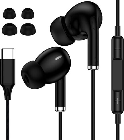 سماعات أذن سلكية USB C لهاتف Samsung Galaxy A17 A37 A16 A15 A36 S26 Ultra S25 S24 S23 S22 سماعة أذن من النوع C مع ميكروفون لإلغاء الضوضاء لهاتف iPhone 17 Pro Max 17e 16 15 in Kuwait