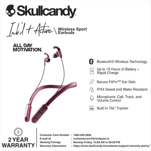 Skullcandy Ink'd+ Active Wireless in-Ear Earbud - Deep Red in Saudi Arabia