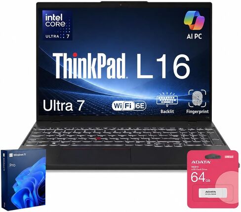 Lenovo ThinkPad L16 Gen 2 Business Laptop, 16" FHD+, Intel Core Ultra 7 255U, 32GB DDR5, 1TB SSD, Fingerprint, Backlit, Wi-Fi 6E, AI-Optimized, Durable Design, Long Battery Life, Win 11 Pro, w/Bundle in Kuwait