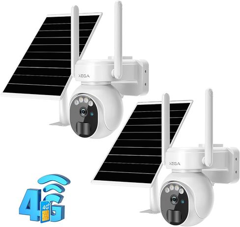 كاميرا مراقبة Xega 2-Pack 4G LTE بدون WiFi، بطاقة SIM مدمجة، 2K Super HD تعمل بالطاقة الشمسية، كاميرا أمان خارجية 4G لاسلكية PIR، مستشعر حركة، رؤية ليلية، 2 Way Talk Cloud/TF IP66 in Kuwait