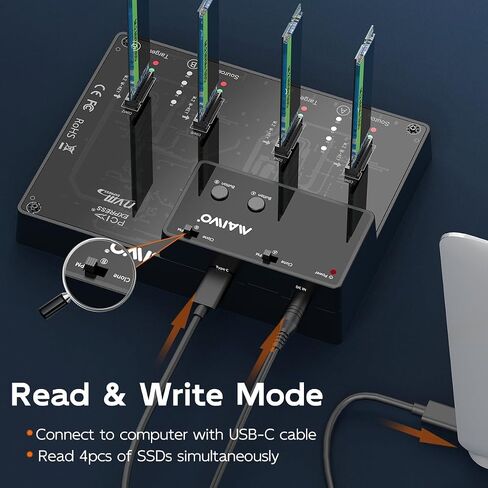 MAIWO M.2 NVMe SSD Cloner Duplicator, USB3.2 GEN2 10Gbps, Two Groups 1-to-1 Clone, 32TB Capacity, USB-C 4 Bay Hard Drive Docking Station Reader Adapter Enclosure in Saudi Arabia